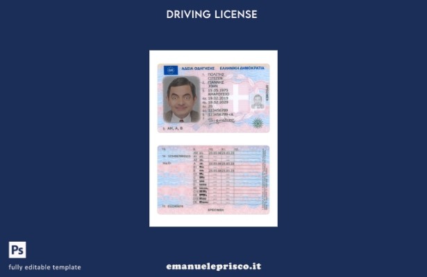 verified style stile verificato modello presente patente di guida greca template